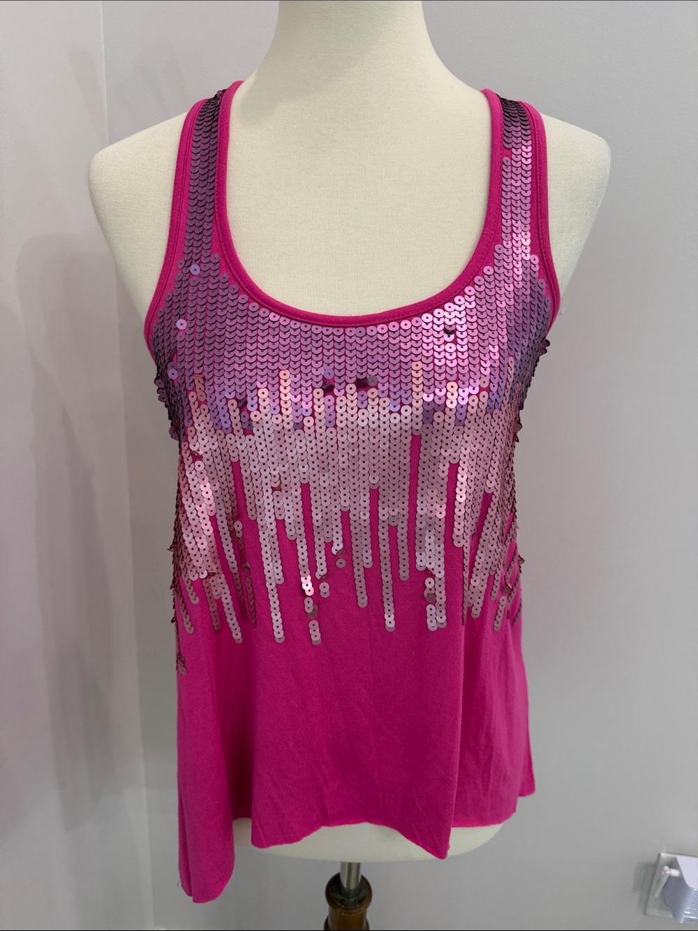 6 degrees Pink Sequin Scoop Tank Top